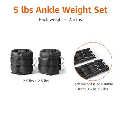 Amazon Basics Adjustable Ankle Weights for Men & Women, for Workouts, Resistance Training, Walking, Black - style: 5 Pound Set (2.5 Pounds Each)