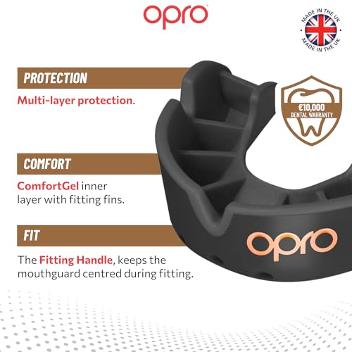 OPRO Bronze Level Youth Moldable Mouth Guard, Essential Fit, Black - color: Black, size: Youth