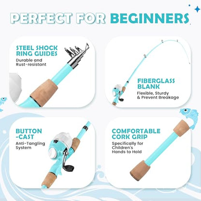 Kids Fishing Pole, Portable Telescopic Kids Fishing Poles for Boys Girls Youth, Fishing Rod and Reel Combo - color: Mint Blue
