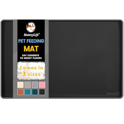 MateeyLife Silicone Cat & Dog Food Mat for Floors Waterproof, Anti-Slip Dog Bowl Mats for Food and Water, Pet Feeding Mats with Lip to Prevent Spills, Pet Placemat for Messy Drinkers to Protect Floors