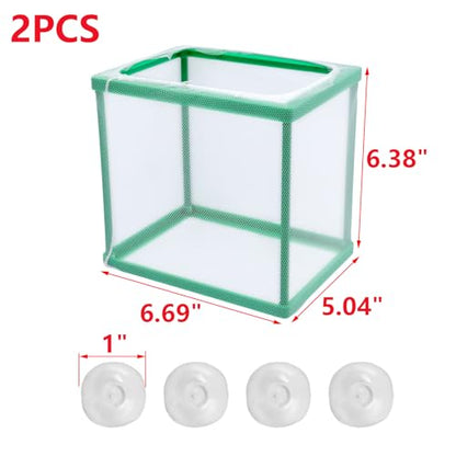 2PCS 6.69" x 5.04" x 6.38" Fish Tank Breeder Green Nylon Fish Incubator Mesh Box Aquarium Fish Fry Hatchery Breeder with Suction Cups - style: 6.69" x 5.04" x 6.38"; Green; without Divider