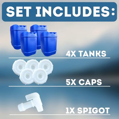 5-Gallon Stackable Water Storage Containers, 5 Lids + 1 Spigot, Easy Fill, Survial Supply Emergency Water Storage for Camping and Disaster Preparedness, RV, 20 Gallon (4 Tanks)