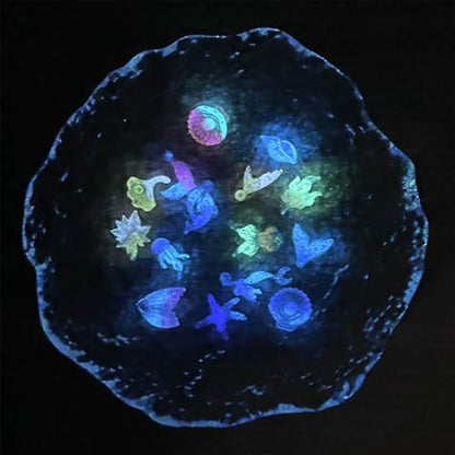 50 PCS Mini Resin Glowing Sea Creatures Set, Dreamy Blue Resin Marine Decor, Tiny Dolphin/Seahorse/Shell Figures for Aquarium & Mini Landscapes, Glow-in-Dark Ocean Decor