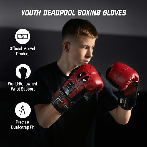 Hayabusa Marvel Hero Elite Boxing Gloves | Sparring and Training, Muay Thai Kickboxing, Fight Ready, Licensed Design, Padded Knuckle, 10oz 12oz 16oz, Men and Women - color: Deadpool, size: 10oz