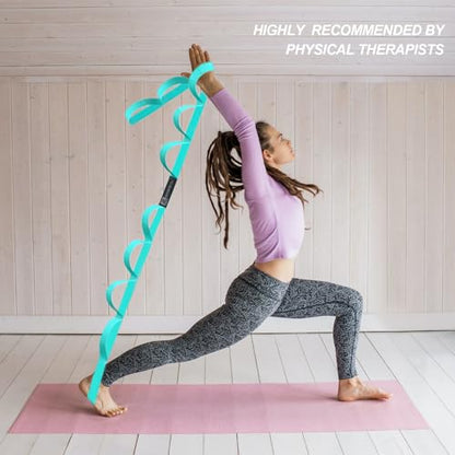 A AZURELIFE Premium Durable Stretch Straps with Loops, Stretching Strap for Physical Therapy, Multi-Loop Yoga Strap Fitness Exercise Strap for Yoga, Pilates, Dance, Flexibility&Exercise - color: #3-Green