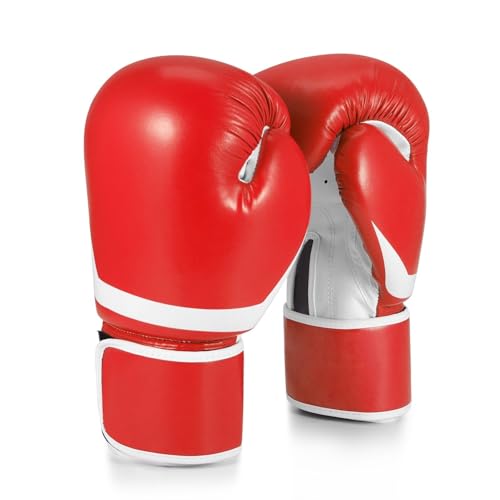 Flexzion Boxing Sparring Training Gloves Pro Muay Thai Kickboxing Heavy Bag Punching Mitts Wrist Wrap Full Contact Combat Sport Protective Hand Gear Martial Art Supply for Women & Teens, 10Oz - color: Red