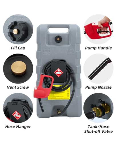 Fuel Caddy 14 gal, Portable Gasoline Tank Container With Manual Fuel Transfer Pump & 10 ft Long Hose, Gasoline Diesel Fuel Storage Tank On-Wheels, Portable Gas Tank for Cars, Lawn Mowers, Boats, Grey