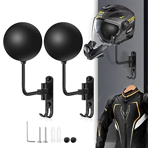 Kikerike Motorcycle Helmet Rack Wall Mount 180 Degree Rotation Metal Bike Helmet Holder Bicycle Helmet Display Stand with 2 Hooks for Motorcycle Bike Baseball Rugby Helmets - Black, 2 Pcs - color: Black(2PCS)