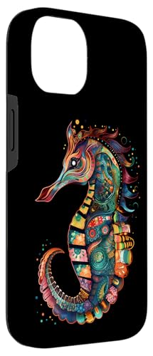 Seahorse Colorful Ocean Life Art Aquarium Lover Black Case for iPhone 14