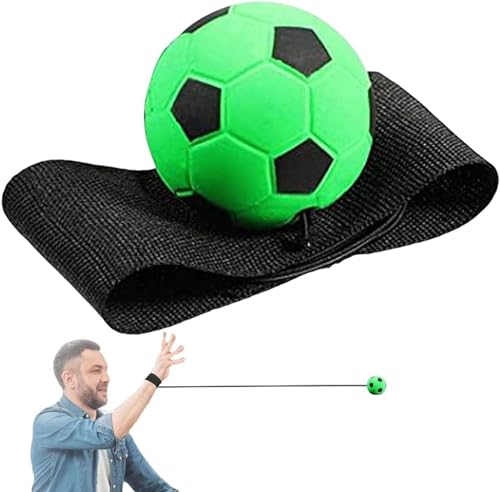 2Pcs Green Wrist Return Ball - Adjustable Bounce Back with String, Clackers on String Rubber Elastic Rebound, Finger Exercise Activity and Play