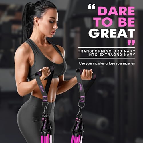 HPYGN Resistance Bands with Handles, 150 lb Exercise Bands for Home Workout - color: pink, style: 250LBS