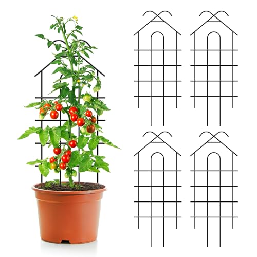 32" Metal Garden Trellis for Climbing Plants, 4 Pack Plant Trellis for Potted Plants, Indoor Outdoor Black Trellis for Vines, Flowers, Cucumbers, 13.4" Wide - size: 32 inch