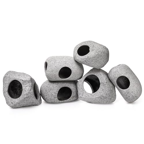 6 Pack Aquarium Decoration Rock Caves, Betta Fish Tank Hideaway, Hideout Stones House Decor for Cichlid Shrimp Territorial Fish Hiding Breeding Spawning, Fish Tank Ornaments