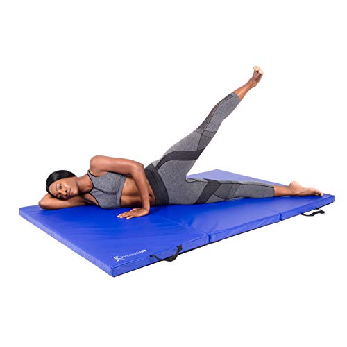 ProsourceFit Tri-Fold Folding Thick Exercise Mat 6’x4’ with Carrying Handles for Tumbling, Martial Arts, Gymnastics, Stretching, Core Workouts