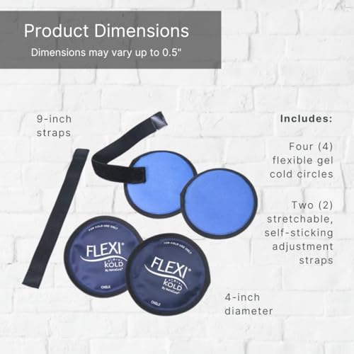 FlexiKold Gel Ice Pack Circles w/Straps (4 Pack) - Small Ice Packs, Reusable Ice Pack for Injuries, Ice Packs Reusable, Breastfeeding, Wisdom Teeth, Sinus Headaches - 6304-STRAP4PK by NatraCure - style: Circles (4" Round)