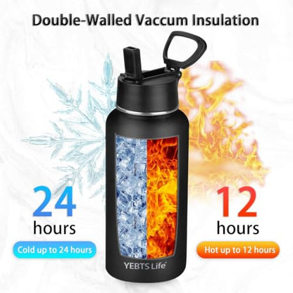 Insulated Water Bottle With Straw,32 oz Vacuum Insulated Stainless Steel Sports Water Flask,Keeps Cold and Hot,Metal Water Bottle Wide Mouth (Black/White/Light Blue/Purple) - color: Black/White/Light Blue/Purple, size: 4 Pack