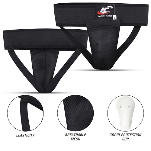 Men’s Groin Guard with Cup, Boxing Jockstrap Protector for MMA, Kickboxing, Muay Thai, Karate & Martial Arts & Cricket - size: L-WAIST SIZE 32-36"