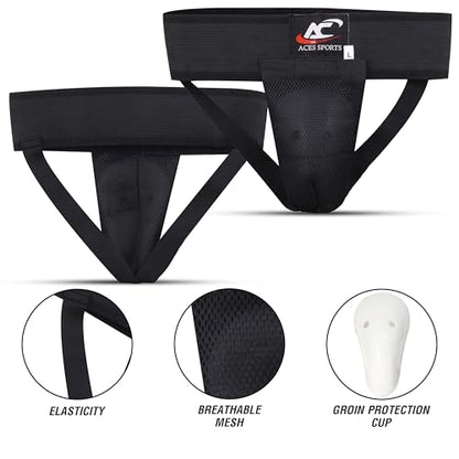 Men’s Groin Guard with Cup, Boxing Jockstrap Protector for MMA, Kickboxing, Muay Thai, Karate & Martial Arts & Cricket - size: L-WAIST SIZE 32-36"