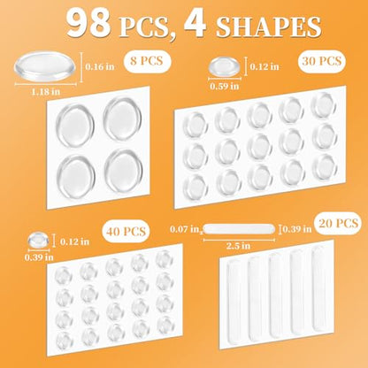 Soft Clear Cabinet Door Bumpers Pads, Self-Adhesive Rubber Furniture Pads | Crystal Clear Material,For Door Handles, Drawers And Walls,Helps Protect Surfaces, Shock Absorption, And Reduce Noise.