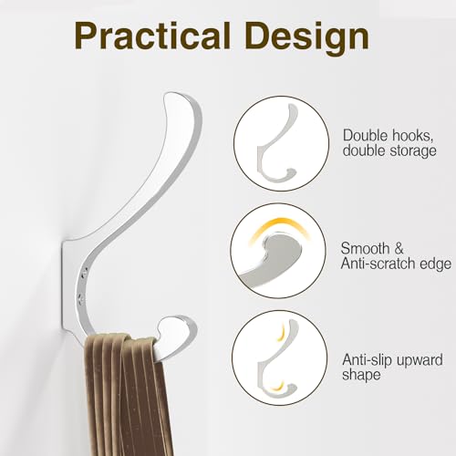 Large Coat Hooks Wall Mount,Heavy Duty Wall Hooks for Hanging,Silver 4 Pack - color: Silver, size: 4 Pack