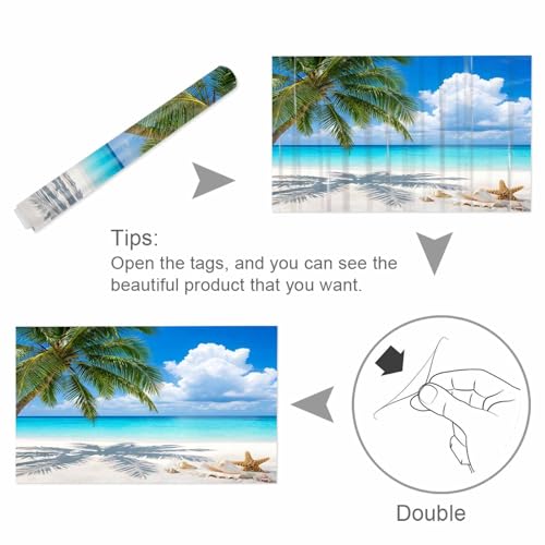 Summer Beach Aquarium Background 16x24 Inch Self-Adhesive Fish Tank Decorations, Tropical Coastal Palm Tree Starfish Conch Decorative Fish Tank Background Polyester Aquarium Decor Poster - size: 16x24in