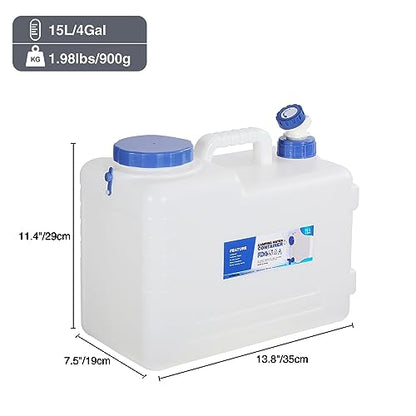 REDCAMP 3.9 Gallon/15L Portable Water Container with Spigot,Large Water Tank,Camping Water Container,Portable Emergency Water Storage for Camping,Car,Hiking, White