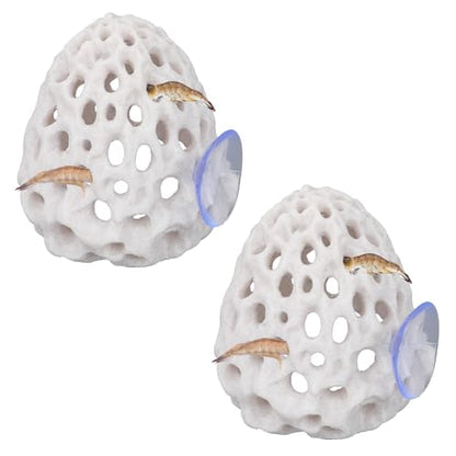2pcs Shrimp Hides for Aquarium, Multi-Hole Shrimp Dome Hide House with Suction Cup Coral Design Betta Fish Toys Fish Tank Accessories for Guppy and More Hiding Resting (White)