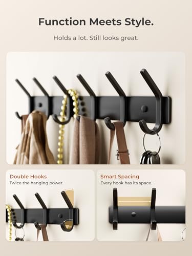 Coat Rack Wall Mount Hooks - 15 Inch Black Metal 6-Hook Rack(1 Pack) - color: Black, size: 1 Pack