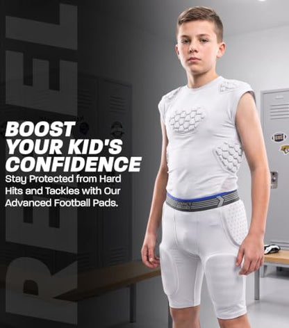 Exxact Sports Rebel 5-Pad Youth Football Girdle with Cup Pocket - color: White, size: Youth 2X-Small