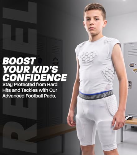 Exxact Sports Rebel 5-Pad Youth Football Girdle with Cup Pocket - color: White, size: Youth Large
