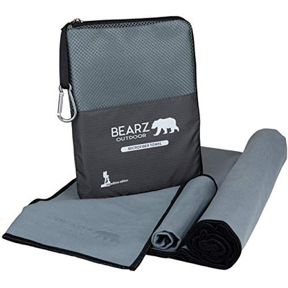Microfiber Towel Set by BEARZ Outdoor. Microfiber Towels for Body, Workout Towel, Camp Towel, Yoga Towel, Sweat Towel, Microfiber Beach Towel, Travel Towel. Fast Drying & Compact. Free Face Towel - color: Space Gray (2 Pack)
