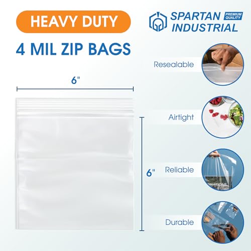 Spartan Industrial - 6" X 6" Clear Zip Bags (1000 Count) Heavy Duty 4 Mil Plastic Bags With Resealable Zipper to Bag Bolts, Seeds, and Small Parts - size: 6" x 6"