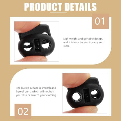 DOITOOL 200 Pcs Black Double Hole Spring Cord Locks Adjustable Drawstring Toggles Replacement Bungee Rope Cord Stopper for DIY Crafts Bags Backpacks