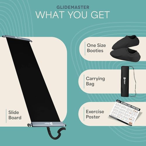 Lifepro Glidemaster Exercise Slide Board – Sliding Mat for Hockey, Skating & Core Training – Includes Booties, Carry Bag & Workout Poster – Home Fitness & Physical Therapy Equipment