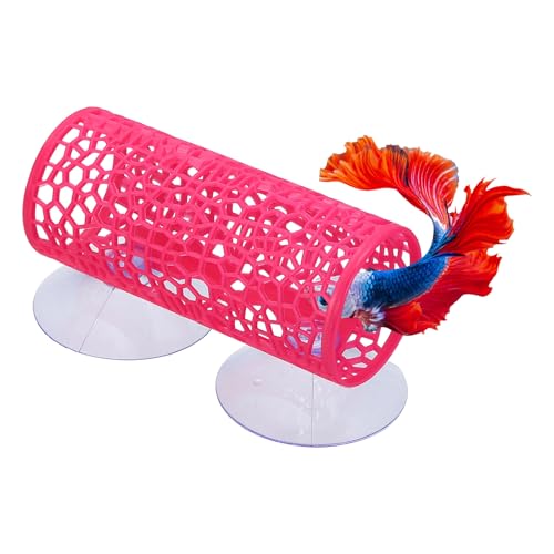 Betta Tunnel, Bettas Tank Accessories with Suction Cups Aquarium Fish Aquarium Decor, (1Pcs, Rose Red), Intended for Small Fish/Shrimp/Guppy - color: Rose Red