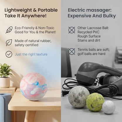 Firm Rubber Massage Lacrosse Ball 2.5 Inch for Muscle Relief | Muscle Relaxation, Myofascial Release, Foot & Full Body Massage, Portable Fitness Recovery Tool - color: Red and Blue Mix