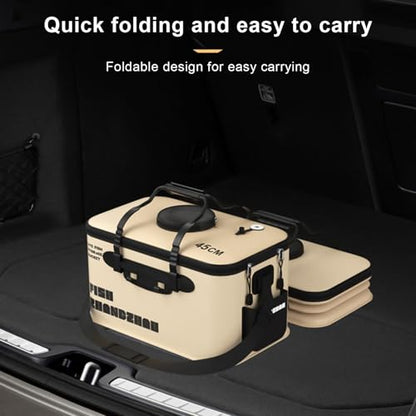 Collapsible Fishing Bucket 12L/22L/34L - Live Bait Container and Portable Bucket with Inflatable Hole, Collapsible Fish Transport Box for Camping, Fishing and Traveling (50CM-34L) - size: 50CM-34L