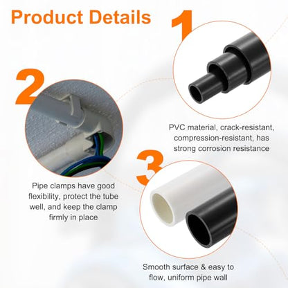 uxcell PVC Rigid Tube, 500mm Length Round Pipe Tubing, 21mm ID 25mm OD Plastic Tubes with Clamp for Aquarium, Water Cooling System, Cable Sleeve, Dark Gray - color: Dark Gray, size: 500mm x 21mm x 25mm