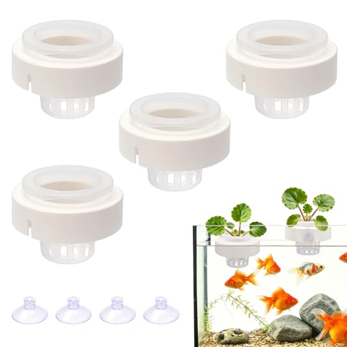Floating Aquarium Plant Holders with Suction Cups (4 Pack), Translucent Baskets for Fish Tanks, Aquatic Anchors for Live Water Flora Cultivation, Betta & Shrimp Tank Aquascape Ornaments