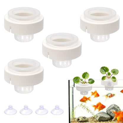 Floating Aquarium Plant Holders with Suction Cups (4 Pack), Translucent Baskets for Fish Tanks, Aquatic Anchors for Live Water Flora Cultivation, Betta & Shrimp Tank Aquascape Ornaments