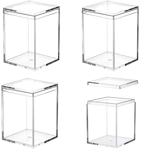 Acrylic Box Clear Display Box with Lid Small Storage Square Cube Jewelry Storage Candy Box Wedding Party Favor Boxes - size: 3.8 x 2.6 x 2.2 Inch