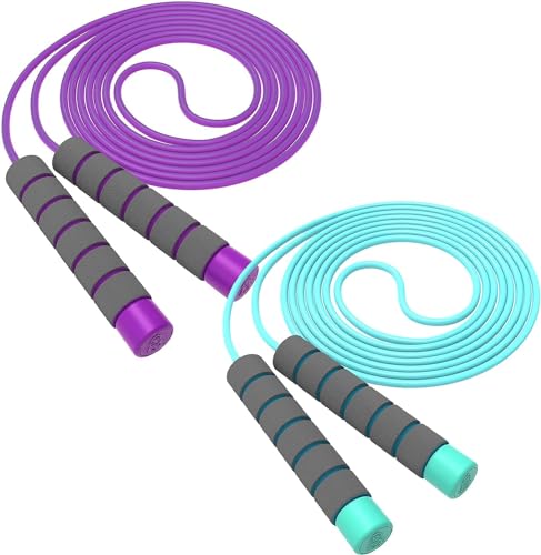 Jump Rope For Kids,Jump Rope Kids,Adjustable Soft Skipping Rope,Toddler Jump Rope With Skin-Friendly Foam Handles For Kids, Boys,Girls,Women, Men,Exercise Activity,Outdoor Fitness - color: Purple + Blue