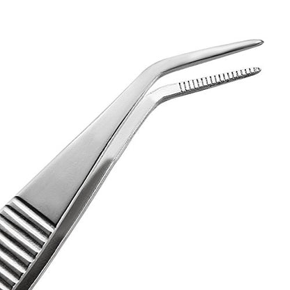 uxcell 2 Pcs 5-Inch Stainless Steel Tweezers with Curved Pointed Serrated Tip