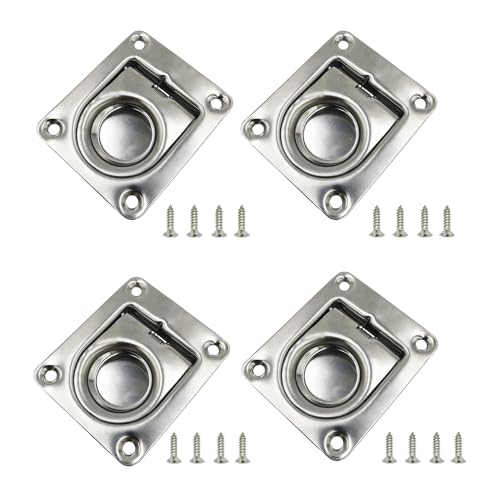 4 Pack Hatch Flush Ring Pull Boat Locker Flush Lift Ring Locker Marine 304 Stainless Steel for Deck Yacht Cabinet Home Furniture Recessed Lid Handle