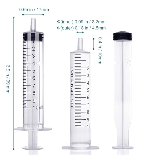 10ml Syringe Without Needle - 10 ml Small Plastic Syringes Sterile Individually Packed with Cap for Lab Medicine Student Measuring Liquid and Pet Dog Cat Baby Feeding Oral Colostrum (10 Pack 10cc /ml)