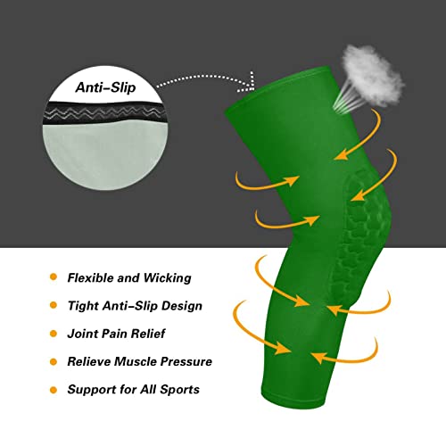 Green Sports Knee Pads Youth Volleyball Basketball Knee Pads Long Leg Sleeves Braces Compression Wrestling Knee Pads for Boys Girls Football Dance Yoga - color: Green