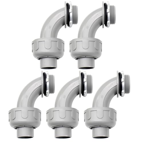5-Pack 1 Inch 90° PVC Liquid Tight Elbow Connectors - UL Listed for Safety and Durability, Corrosion and Sunlight Resistant, Flexible Conduit Fittings for Diverse Applications - size: 1 inch (90 Degree)