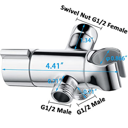 Metal Shower Diverter Valve with Hand Shower Holder, Full Flow Shower Arm Diverter for Hand Held Showerhead and Fixed Spray Head, G 1/2 3-Way Universal Shower System Replacement Part Uvish