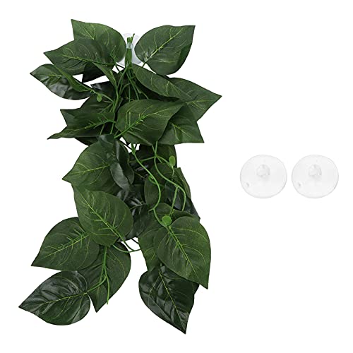 Pssopp Lifelike Plant Decorative Hanging Silk Terrarium Plant with Suction Cup for Reptile Rainforest Box Aquarium Landscape(NFF‑82)