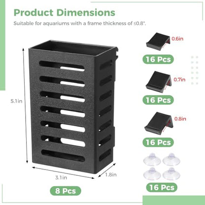 8 Pack Aquarium Plant Holder with Hooks and Suction Cups, Hanging Rimmed Tank Plant Pot Aquarium Planter Cups, Aquatic Planter Cups for Fish Tank Aquaponic Aquascape Decoration